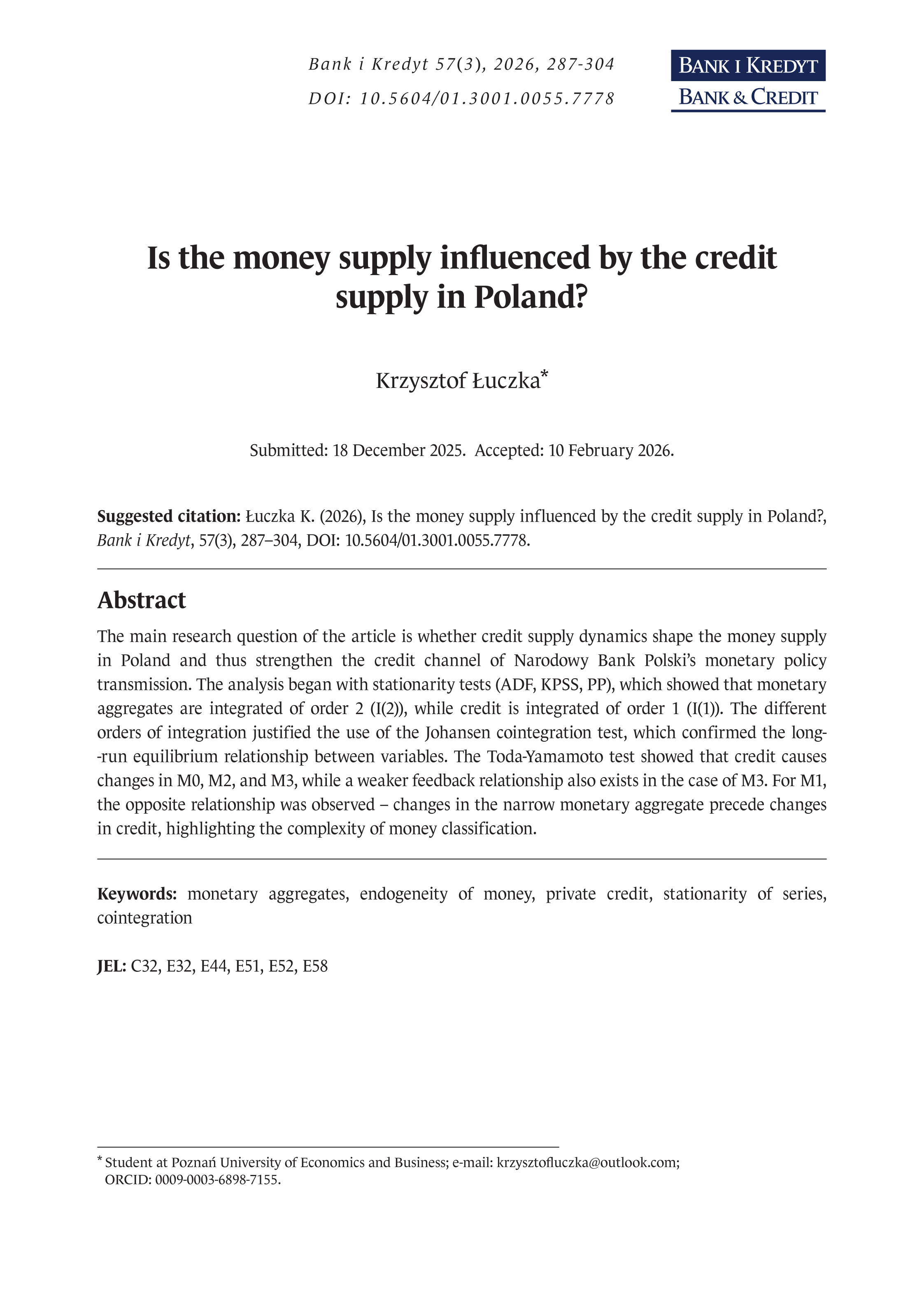 Is the money supply influenced by the credit supply in Poland?