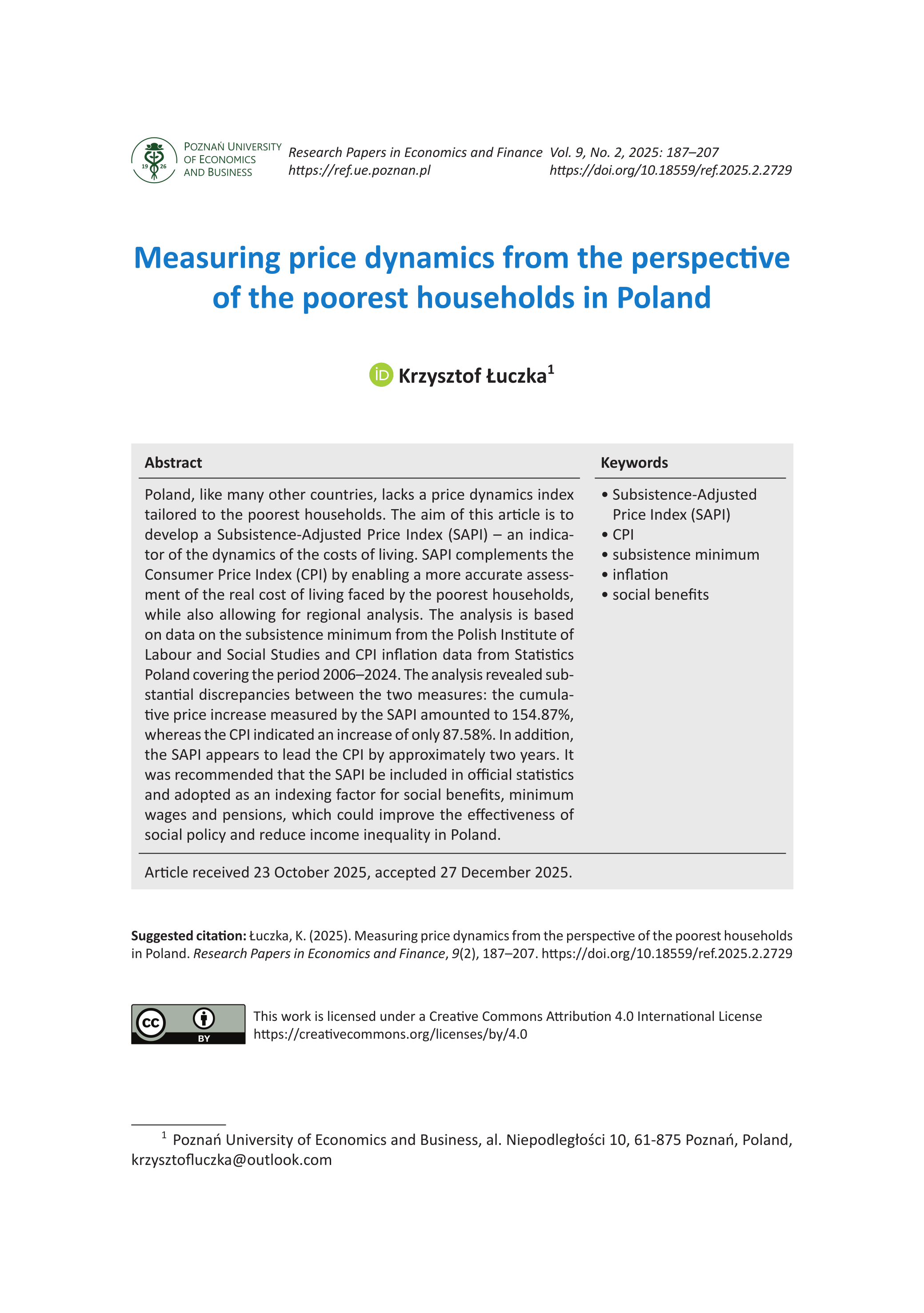 Measuring price dynamics from the perspective of the poorest households in Poland